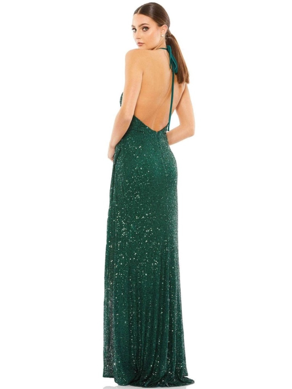 Mac Duggal 26622 Sequined Halter Neck Gown Sz Bottle Green $358 SIZE 10 - Picture 3 of 3